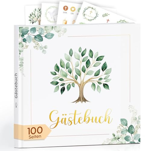 BOYATONG Gästebuch Kommunion Konfirmation Taufe & Firmung, 100 Seiten Blankes Gästebuch mit 4 Stickerbögen, Geschenk für Mädchen, Jungen und Patenkinder zu Kommunion Konfirmation Taufe & Firmung