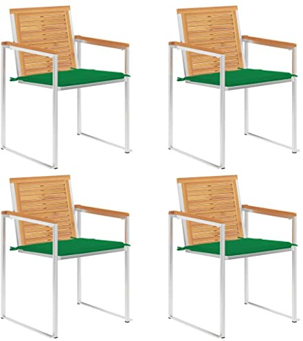 Mokuyary Trädgårdsstolar, set om 4 med kuddar, massivt trä, teak, balkongstol, terrassstolar, matstolar för terrass, trädgård, balkong, M