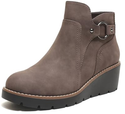 ziitop Womens Wedge Ankle Boots Chunky Low Heel Comfortable Short Booties Round Toe Dress Fall Boots with Side Zipper
