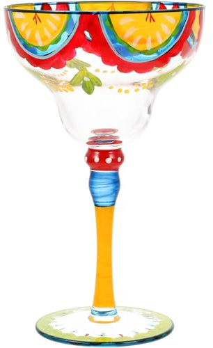 GALPADA Bicchiere da Margarita Dipinto a Mano in Vetro, Bicchiere Decorativo per Cocktail, Vetro Resistente, per Feste, Matrimoni e Uso Domestico