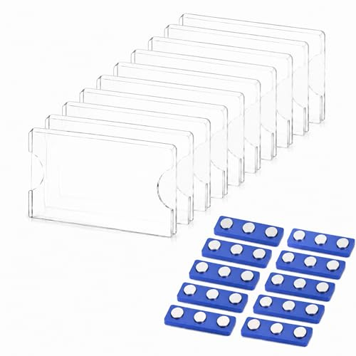 10 placas magnéticas para nombre para ropa, 75 x 30 mm, acrílico transparente con imanes de neodimio de 3 puntos para oficina, escuela, conferencias