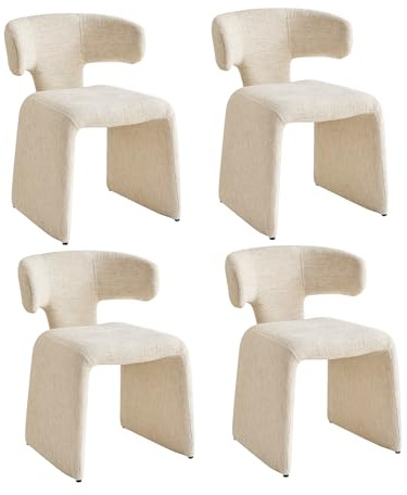 HJhomeheart Set di 4 Sedie da Pranzo, Sedie da Cucina, Rivestimento Completo, Materiale in Lino, Sedie Imbottite per Cucina, Soggiorno, Camera da Letto, Beige