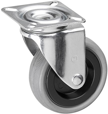 Metafranc Rueda giratoria de 75 mm de diámetro, placa de 60 x 60 mm, rueda de goma, superficie de rodadura suave, rodamiento de deslizamiento, capacidad de carga de 60 kg, ruedas de transporte, ruedas de muebles, ruedas de carga pesada, 800660