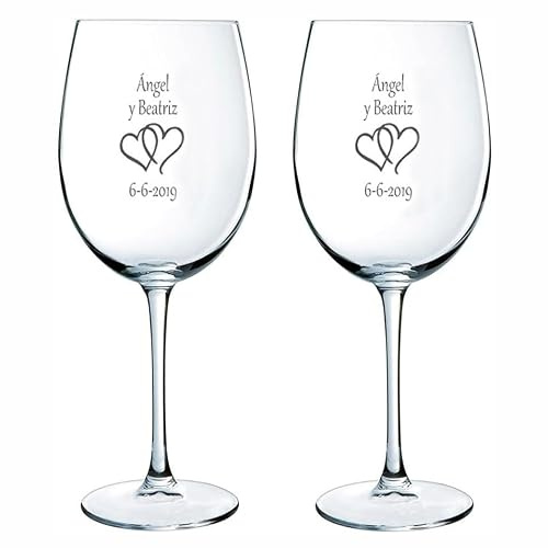 CALLEDELREGALO Copas de Vino Personalizadas con Texto Grabado, Vidrio, Set de 2, Reutilizables, Ideales para Regalo (PAREJA)