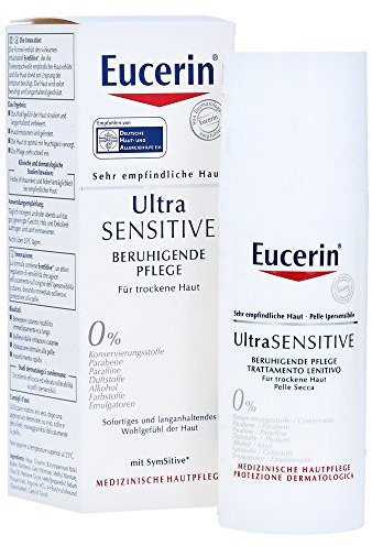 Eucerin Ultra-Sensitive Beruhigende Pflege für Trockene Haut 50 ml, Tages- und Nachtcreme lindert juckende und irritierte Haut, pflegende Gesichtscreme ohne Alkohol und Duftstoffe