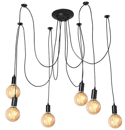 Deckenlampe Spinnen 6 Armen, Retro Pendelleuchte Vintage Spinne Kronleuchter Schlafzimmer Lampe Kronleuchter Industry Ceiling Light Pendelleuchte für Schlafzimmer Wohnzimmer Esszimmer Hotel Bar