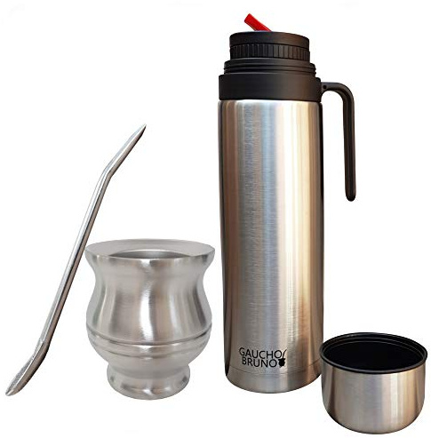 Gaucho Bruno - Yerba Mate Starter Kit mit Thermobecher aus Edelstahl, Edelstahlflasche und Bombilla | Hohe Qualität | Einfach zu säubern