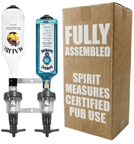 Chabrias Ltd Black 2 Bottle Wall Bar Rail + 35ml Spirit Optic Measure 35ml - UK Made, Fully Assembled Metal Bracket & Pub Trade Compliant, Traditional Black, Fits 70cl–1.5L Bottles