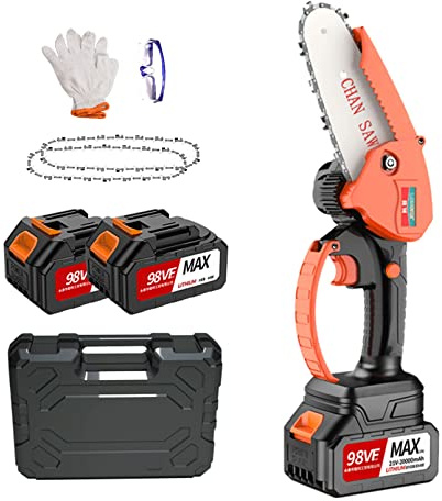 GZPFDQ 4 Pollici Mini Motosega,Portatile Seghetto a Batteria con batterie Ricaricabili,Chiusura di Sicurezza, per Il Taglio del Legno del Ramo di Albero(2 Catena,2Batteria)
