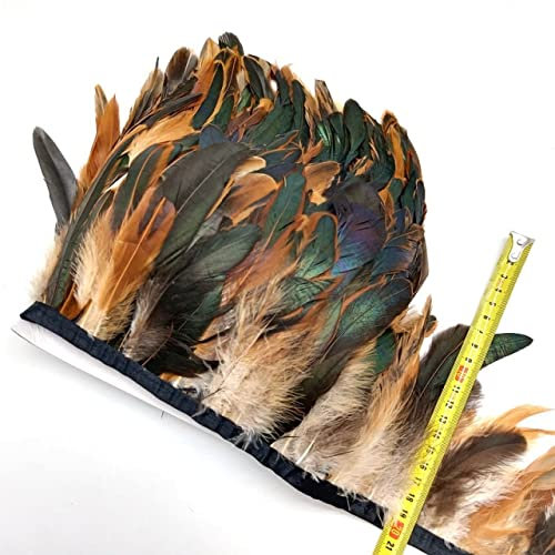 XIUCAI 1 Meter natürliche Hühner-Hahn-Schwanz-Federn, Fransen, Plumas-Bänder, DIY, Nähen, Kleidung, Hochzeitsdekorationen, Basteln, 13-18 cm