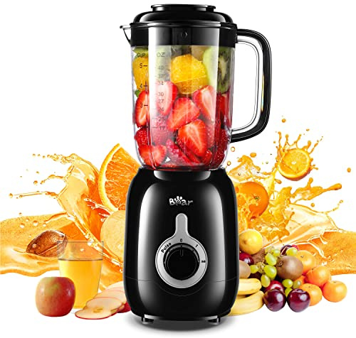 Bear Mixeur professionnel à smoothie 500 W avec gobelet mélangeur de 1 200ML pour milkshakes, 3 vitesses pour écraser la glace, la purée et les fruits congelés avec un nettoyage autonome