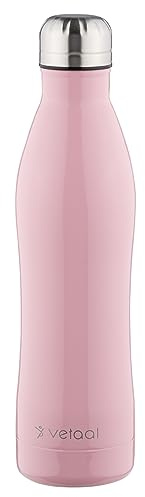 Edelstahl-Isolierflasche Freya 500 ml (Pastellrosa) | vetaal | Wasserflasche Kohlensäure geeignet & Auslaufsicher | rosa | Hält 12 Std. Heiß & 24 Std. Kalt | BPA frei