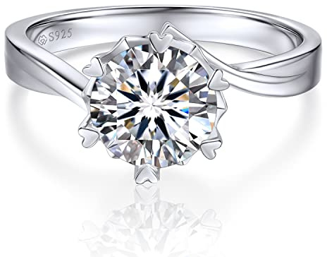 MomentWish Damring, 1 och 2 karats moissanit med 925-silverring, förlovningsring för kvinnor, med Gra-certifikat, anpassbar, 55(17.3), Silver, Moissanit