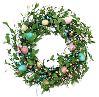 Kdtoll Osterkranz, Türkranz Ganzjährig mit Ostereiern, Türkranz Frühling Groß 45cm, Frühlingskranz Haustür zum Aufhängen, Osterdeko für Draußen, Wand, Fenster