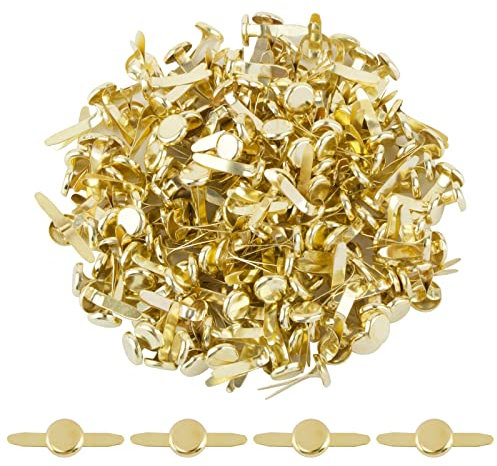 BETESSIN 200pcs Mini Brads Rund Gold Musterklammern Metall Rundkopfklammern 8MM Verschlussklammern Klammern Musterbeutelklammern Briefklammern für DIY Scrapbooking Basteln