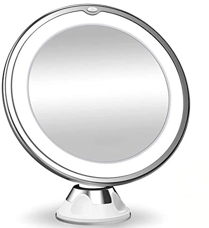 Espejo Redondo con Aumento 10X, Giratorio y Ventosa de Pared - Espejo baño con luz LED para tocador de Maquillaje