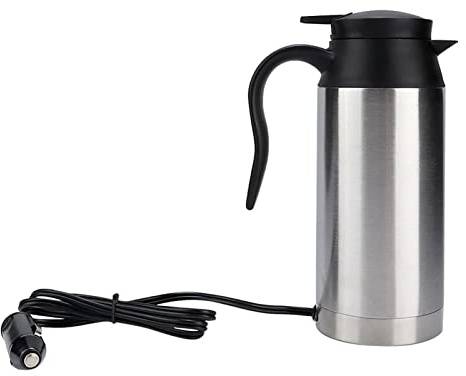 Topyond 750 Ml Edelstahl-Auto-Elektro-Heizbecher Trinkbecher Reise-Wasserkocher 12v Wasserkocher Für Wasser, Tee, Kaffee, Milch, Schwarz Und Silber