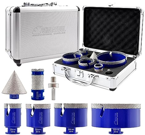 SHDIATOOL Diamond Core Drill Bits 35/50/68/100/25MM Finger Milling Bits with M14 Thread and HEX Shank Adapter for Porcelain Tile Marble Ceramic Granite Brick