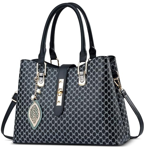 FORRICA Handtasche Damen Henkeltaschen Exquisiter Anhänger Umhängetasche PU Leder Schultertasche für Reisen Bankett Shopper Schwarz
