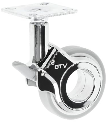 GTV - Ruedas para muebles GIRA | Ruedas giratorias para muebles | con freno | diámetro 60 mm | de plástico y acero | Cromado + gris mate