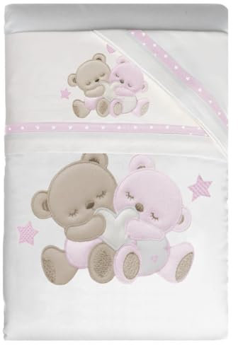 Set Corredo Letto Piumone Lenzuolo Federa Lettino Neonato Trapunta Culla Bambino Sfoderabile Anallergico Traspirante Antiacaro Antisoffoco Antiallergico (CARROZZINA, Serie “My Family” Rosa)