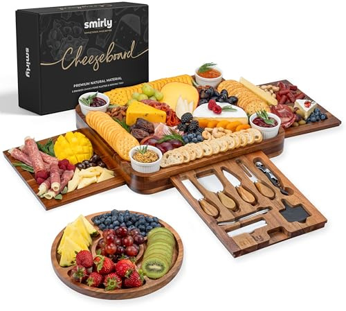 SMIRLY Charcuterie Boards Set - Large Acacia Cheese Board Set - House Warming Gifts New Home, Wedding Gift for Couple, Bridal Shower Gift, Birthday Gifts for Women