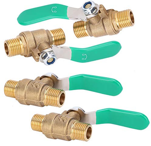 Garosa Messing-Kugelhahn, 4 Stück Messing-Kugelhahn 1/4-Zoll-Kugelhahn, Verdicktes Doppel-Außengewinde, Messing-Abfluss-Absperrschalter, Wasser, Industrie-Kugelhähne