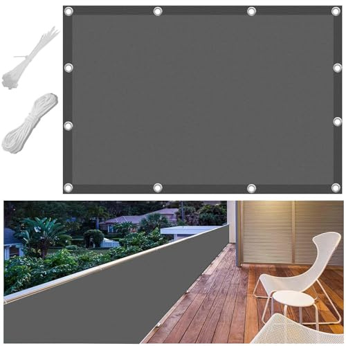 FlySoul Balkon-Sicht-Schutz Ohne Bohren Wetterfest 200x700cm Balkon-Verkleidung Balkonabdeckung Balkonbespannung Blickdichte UV-Schutz und Windschutz mit Kabelbinder für Balkongeländer Dunkelgrau