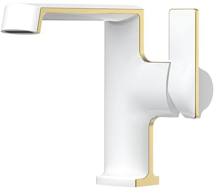 XJTNLB Mitigeur Cascade Salle de Bain Monocommande Mitigeur Vasque à Poser Laiton Robinet Cascade Lavabo Eau Chaude et Froide,Blanc + Or,Faible