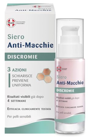 Matt, Siero Anti-Macchie, Ideale per Inibire la Produzione di Melanina, Prevenire la Comparsa di Discromie e Ridurre le Macchie Cutanee, Rende l'Incarnato più Radioso e Uniforme, 30 ml