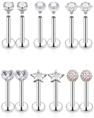 Kridzisw 16G Lip Labret Medusa Monroe Ashley Ring Stud Piercing Jewelry 16 Gauge Snake Bite Silver Stainless Surgical Steel Flat Back Screw on Tragus Cartilage Helix Earring Piercin Jewelry Women Men