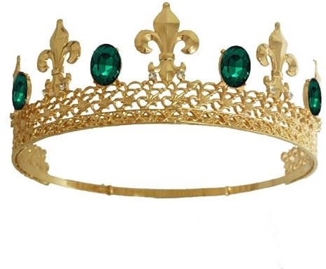 Retro Herren Metall Runde Krone König Ornament Royal Cosplay Requisiten für Hochzeit Abschlussball Geburtstag Party Festzug Kostüm (Gold Grün)