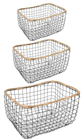 IDIMEX Metallkorb JIMO 3er Set schwarz - Aufbewahrungskörbe mit Rahmen in Rattanoptik, Drahtkorb, Dekokörbe, Organizer, stapelbar, Wohnzimmer, Badezimmer, Küche