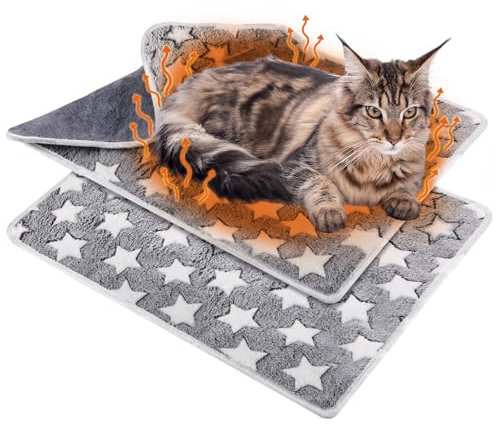 Clysee - 2 Stück Selbstwärmende Katzenunterlagen für Katzen und Katzen, selbstwärmende Katzendecke für Katzen und Katzen, warme Thermo-Haustierdecke (Großer Stern, 41 x 29)