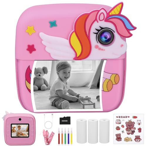 Appareil,Photo Instantané Enfant, 2,4 Écran 1080P HD Appareil Photo Numérique Enfant avec Carte 32GB et Papier Photo Imprimé, Cadeau pour Garçons Et Filles De 3-12 Ans Rose