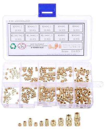 QUARKZMAN 214 Stück M2 M2,5 M3 Gewindeeinsatz 3D Druck Einpressmutter Messing Gewindemutter Einschmelzgewinde Threaded Inserts für Kunststoffschale