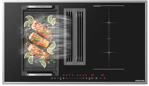 GASLAND IH904BFRB Piano cottura a induzione 90 cm con cappa integrata, 4 zone di cottura con cornice in acciaio inox, 2 zone flessibili, funzione PowerBoost, 7400W (senza piastra grill)