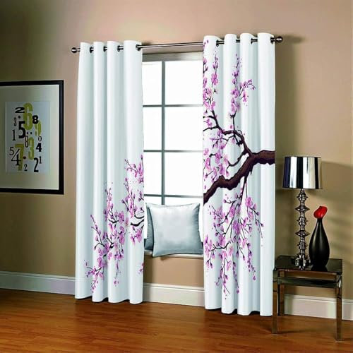 ZHENCHAO Tende oscuranti per la Camera dei Bambini - Foto di Alberi di Prugna 220 x 215 cm X 2-3D Modello di Stampa Occhielli ​Isolamento Termico - Tende oscuranti al 90% per Bambini R