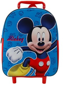 Disney Mickey Maus Kinder Trolley Kinderkoffer Weichgepäck Polyester 30,5 x 24 x 14 cm - verstellbare und fixierbare Teleskopstange, rot/blau