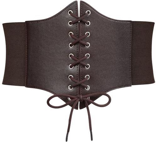 LEACOOLKEY Cintura Corsetto Elastica Larga Donna Vintage con Lacci Stile Waspie per Costumi e Abiti,Marrone Scuro