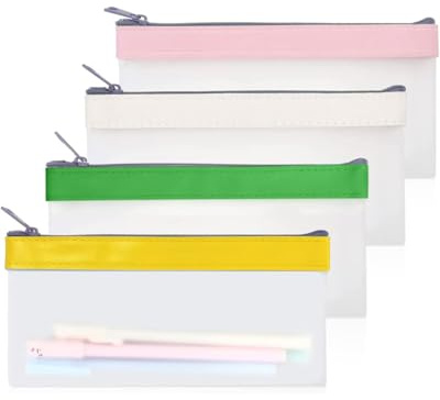 FUGLUS 4 pièces Trousse Transparente Scolaire Trousse Silicone Trousses à Crayons Transparent PVC Capacité Trousse Scolaire De Maquillage Petite Trousse Stylo pour Enfants, Adultes et Scolaires