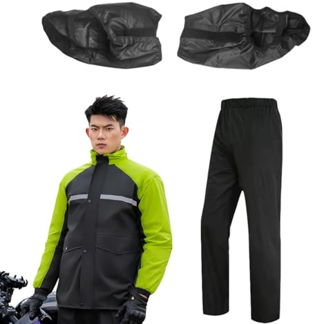 Sucritude Motorcycle Rain Suit for Men | Motorcycle Rain Gear for Men Waterproof - Reflective Lightweight Raincoat with Boots Overalls Poncho for Hunting Construction Work Fishing Camping Biking