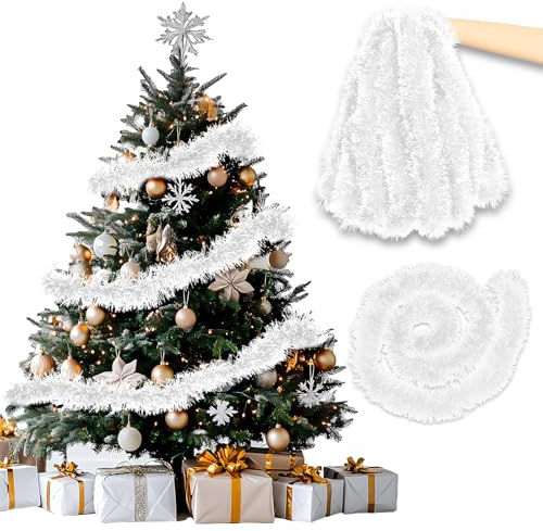 10m Weihnachtsgirlande Weiß, ZoneYan Weihnachtsbaum Girlande, Tannengirlande Künstlich, Weihnachtsgirlanden Kamin, Weihnachten Girlande Deko für Innen Außen (Weiß)