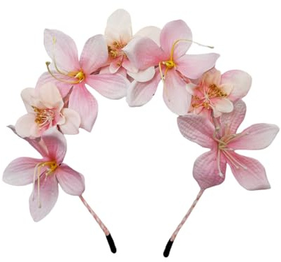 AMateschitz Haarreif Dirndl Blumen Künstliches Blumen Haarreifen Mädchen Blumenkrone Kronen-Stirnband Blumenstirnbänder Haarkranz für Festival Hochzeit Parties Halloween #Rosa