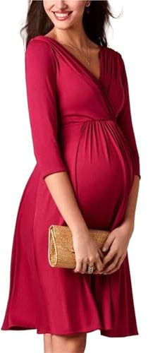 WJLYDM gravid sommar amningskläder amning mammamode för modeklänningar graviditetskläder (röd, M)