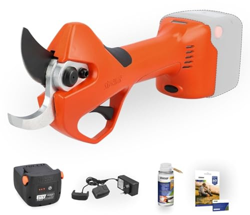 STOCKER - Kit Forbice Elettrica Magma E-40 TP con Batteria Fast Charge 21V 2,6Ah, Caricabatterie Doppio, Olio Spray 100 ml, Garanzia Estendibile fino a 60 mesi, kit potatura pronto uso