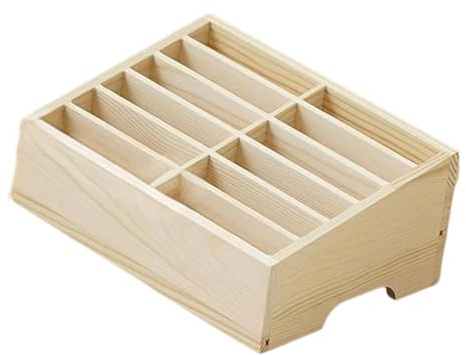 perfk Caja de Almacenamiento para teléfono móvil, 12 Rejillas, Decorativa, Rectangular, de Madera, Ahorra Espacio, para Oficina, Beige