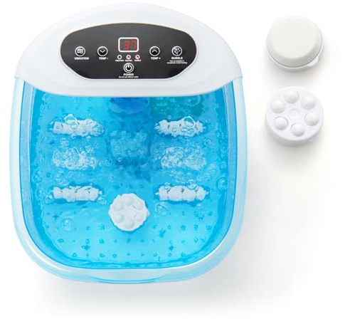COSTWAY Foot Spa Bath Massager, Electric Pedicure Footbath with Heater, Bubbles, Vibration, Auto Shut-Off, Massage Rollers/Beads and Pedicure Stone, Home Foot Soak Tub Bowl for Feet Relief (Blue)