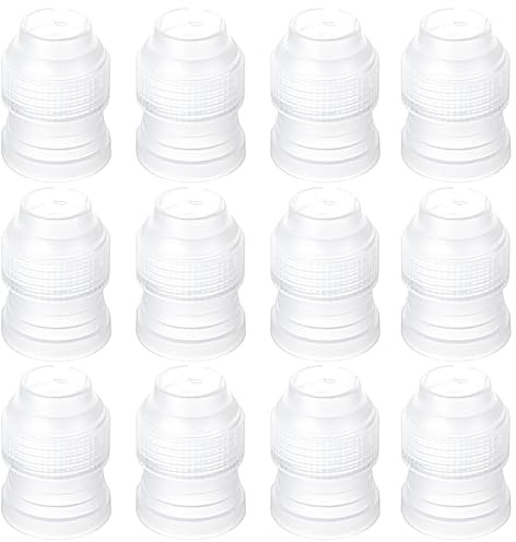 12 Pack Standard Couplers for Piping Bags, Transparent Cake Decorating Tips, Cake Tips for Decorating Baking Tools, Essential Cakes Decoratings Supplies for Frosting Icing Nozzle (1.1 x 0.78 Inch)
