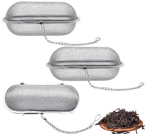 3 StüCke GewüRzsieb, GewüRzbeutel Zum Mitkochen, GewüRzsieb Zum Mitkochen, GewüRzsäCkchen, Teefilter Mit Kette,GewüRzsäCkchen Zum Kochen,GewüRzkugel,Teekugel,Tea Strainer,FüR GewüRz/Tee Sieb ZubehöR
